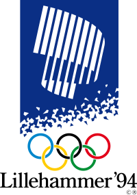 Logo der Olympischen Winterspiele 1994 von Lillehammer mit den olympischen Ringen