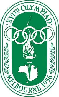 Logo der Olympischen Sommerspiele 1956 mit den olympischen Ringen