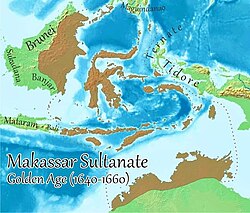 Wilayah imperium Kesultanan Gowa-Tallo pada abad ke-17