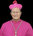 Mgr. Yohanes Harun Yuwono mengenakan bonet.