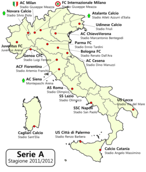 Distribuzzioni giugrafica dî squatri dâ Seria A 2011-2012.