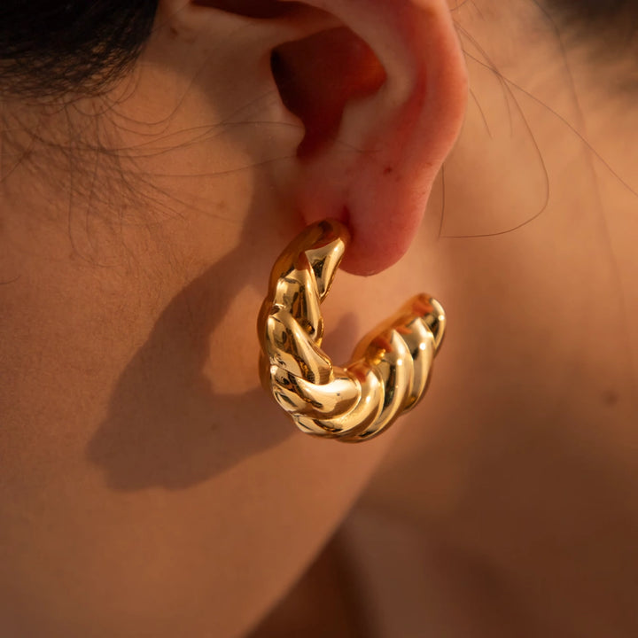 Twisted C-shaped Gold Plated Stud Earrings