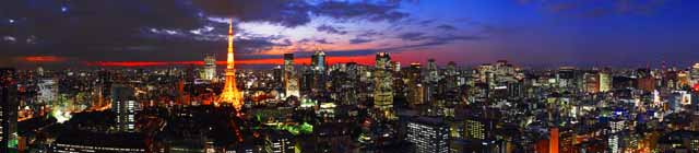 Foto, materieel, vrij, landschap, schilderstuk, bevoorraden foto,Tokio avond uitzicht, Gebouw, De benedenstad wijk, Tokio Toren, Zonsondergang