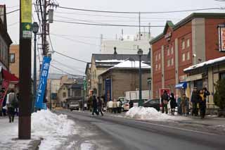 Foto, materiell, befreit, Landschaft, Bild, hat Foto auf Lager,Otaru Street, roter Backstein, Lagerhaus, Schneien Sie Entfernung, Schneedecke