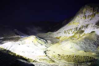 Foto, materiell, befreit, Landschaft, Bild, hat Foto auf Lager,Noboribetsu Onsen-Hlle Tal, heier Frhling, Schwefel, Irdische Hitze, Vulkan