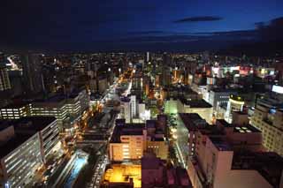 Foto, materiell, befreit, Landschaft, Bild, hat Foto auf Lager,Eine Nacht von Sicht von Sapporo, die Stadt, Festliche Beleuchtung, Licht, Ich bin schn