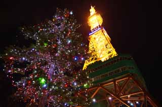 Foto, materiell, befreit, Landschaft, Bild, hat Foto auf Lager,Sapporo Fernsehenturm, Ein elektrischer Wellenturm, Festliche Beleuchtung, Licht, Ich bin schn