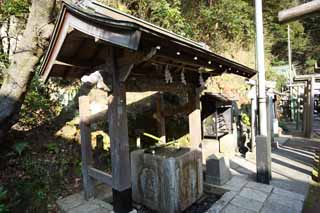 Foto, materiell, befreit, Landschaft, Bild, hat Foto auf Lager,Der Zeniarai-benten Shrine Einrichtungen, Schintoistische Strohgirlande, Verehrung, Frau des Hauptzen-Priesters, Profitabel