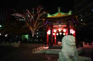 Foto, materiell, befreit, Landschaft, Bild, hat Foto auf Lager,Yokohama Chinatown, Nachtsicht, hchst Hund, Eine Welle, Festliche Beleuchtung