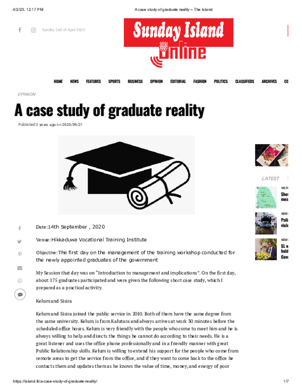 First page of “A case study of graduate reality”