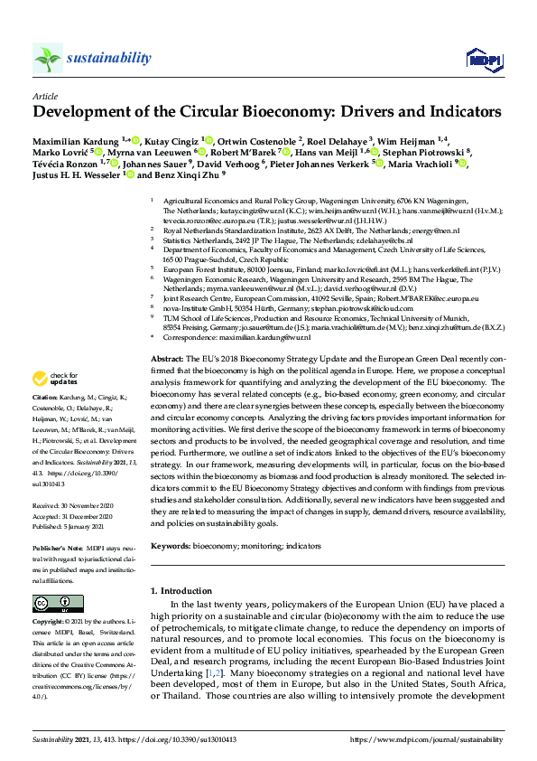 First page of “Development of the Circular Bioeconomy: Drivers and Indicators”