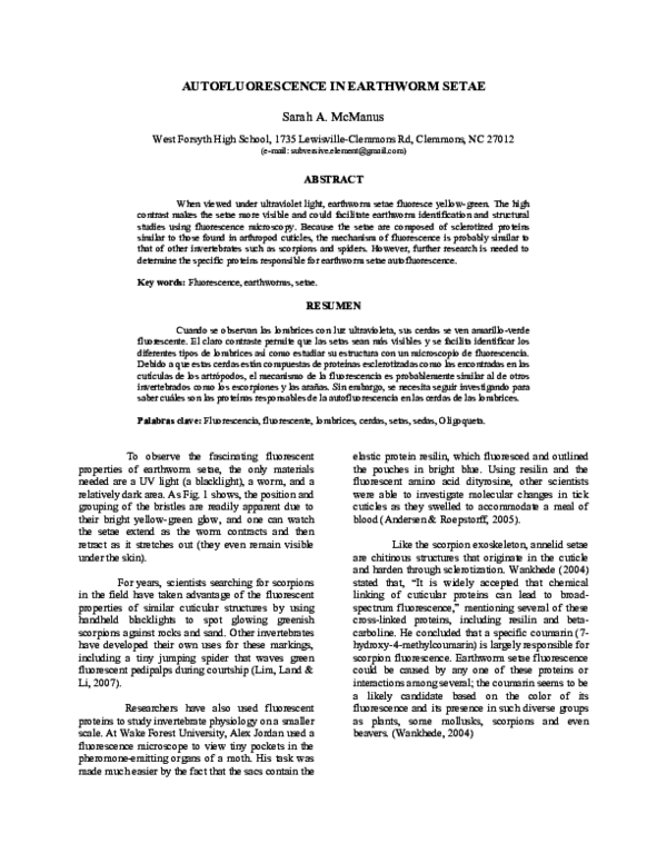 First page of “Autofluorescence in earthworm setae”