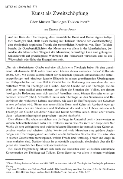 First page of “Kunst als Zweitschöpfung : Oder: Müssen Theologen Tolkien lesen?”