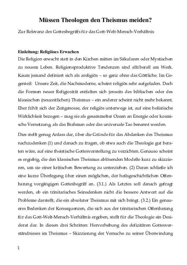 First page of “Müssen Theologen den Theismus meiden?”