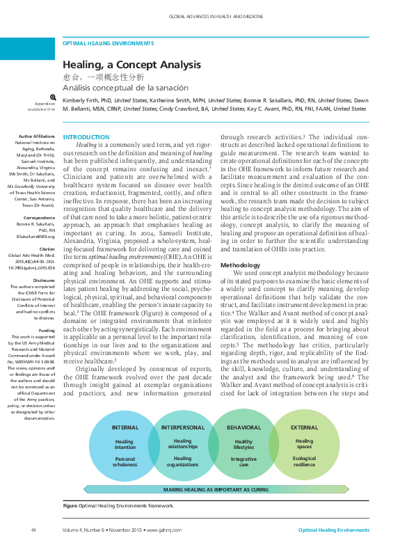 First page of “Healing, a Concept Analysis”