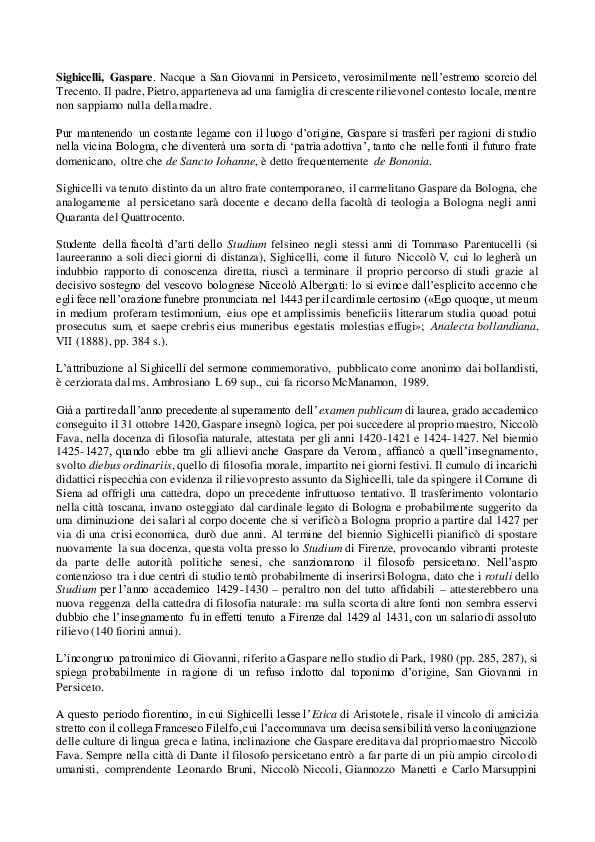 First page of “Sighicelli, Gaspare (DBI)”