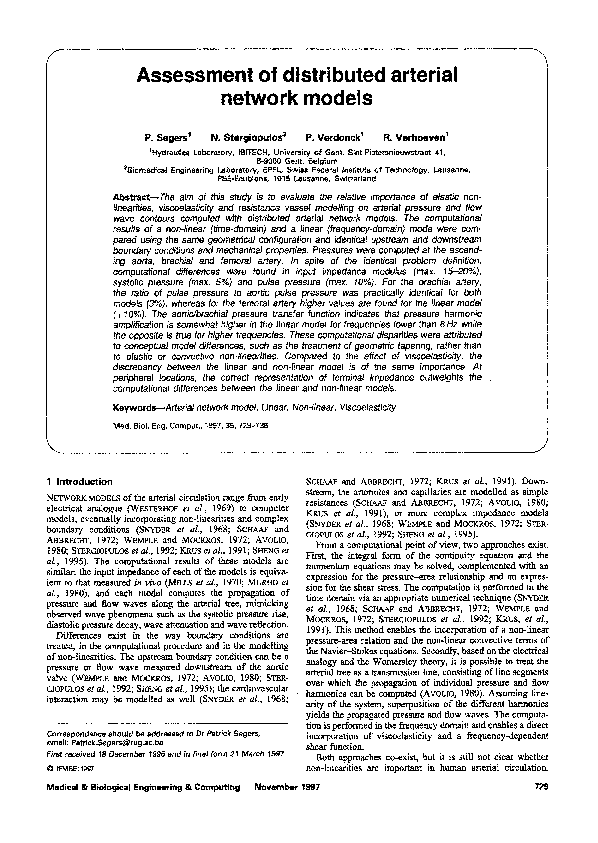 First page of “Assessment of distributed arterial network models”