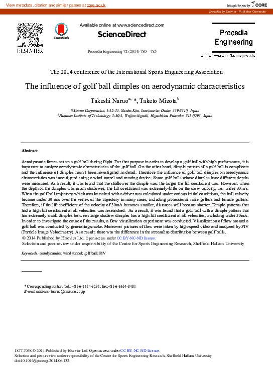 First page of “The Influence of Golf Ball Dimples on Aerodynamic Characteristics”