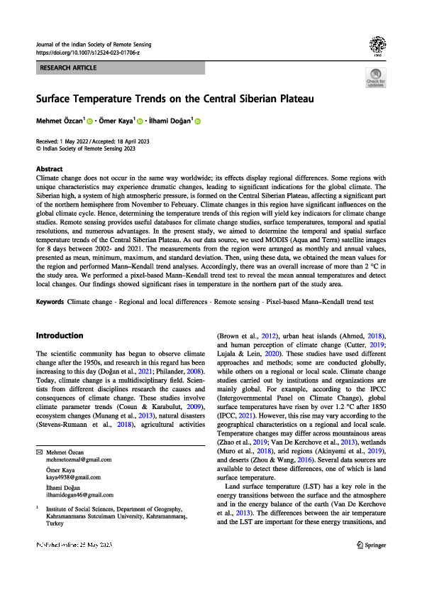 First page of “Surface Temperature Trends on the Central Siberian Plateau”