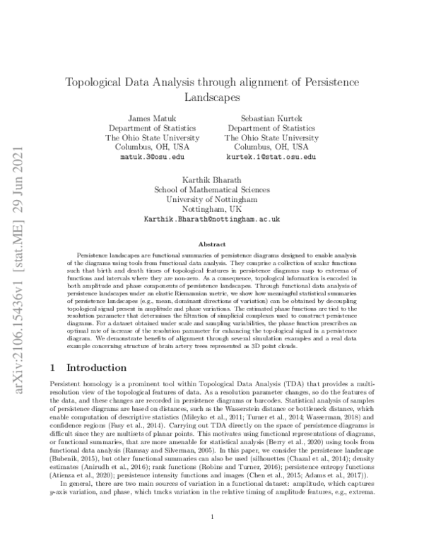 First page of “Topological Data Analysis through alignment of Persistence Landscapes”