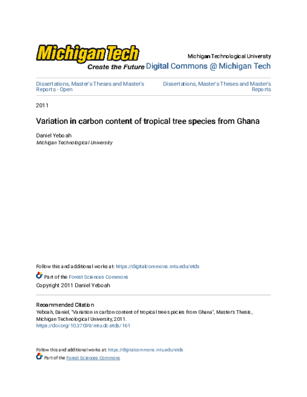 First page of “Variation in carbon content of tropical tree species from Ghana”