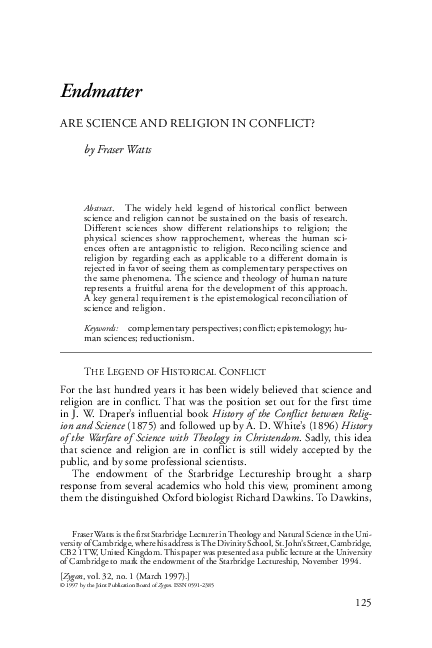 First page of “Are Science and Religion in Conflict?”