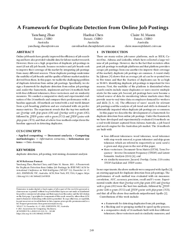 First page of “A Framework for Duplicate Detection from Online Job Postings”