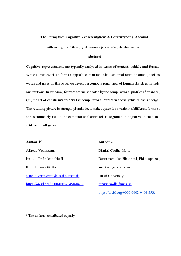 First page of “The Formats of Cognitive Representation: A Computational Account”