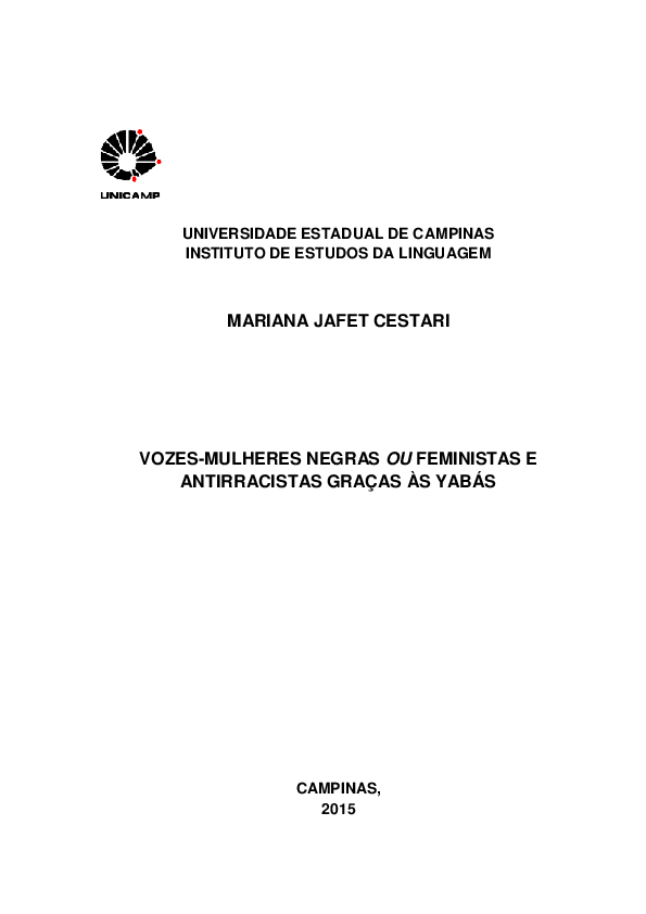 First page of “Vozes-mulheres negras ou feministas e antirracistas graças às Yabás”