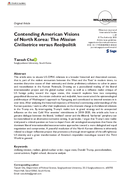 First page of “Contending American Visions of North Korea: The Mission Civilisatrice versus Realpolitik”