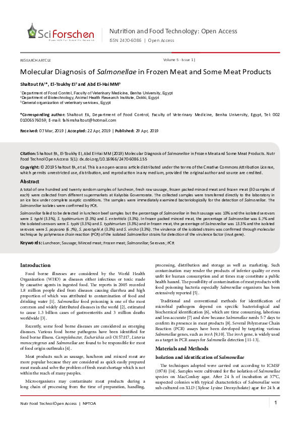 First page of “Nutrition and Food Technology: Open Access”