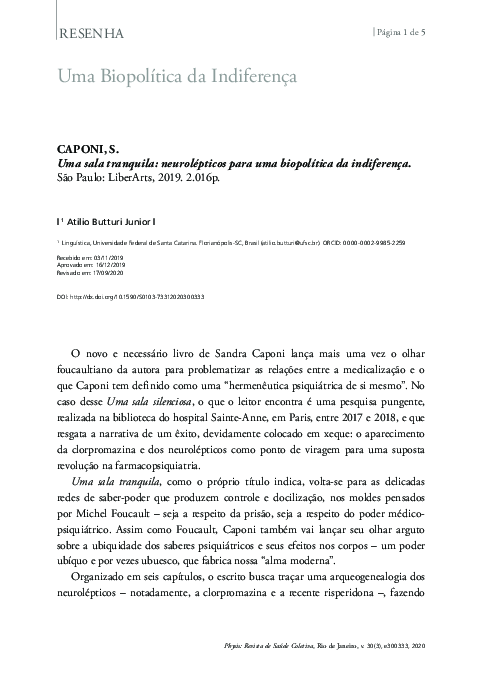 First page of “Uma Biopolítica da Indiferença”