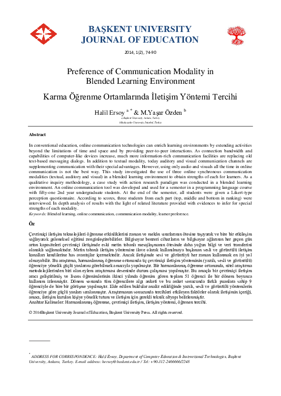 First page of “Preference of Communication Modality in Blended Learning Environment”