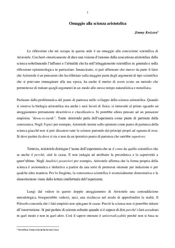 First page of “La scienza aristotelica”