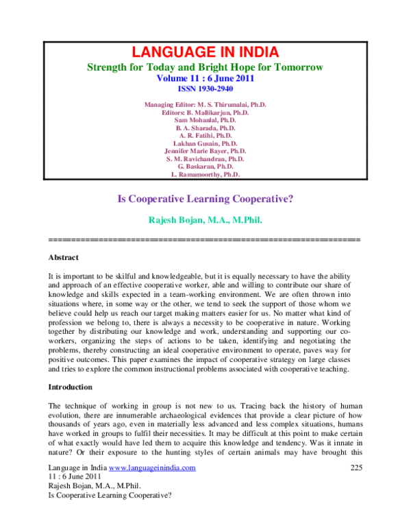 First page of “Is Cooperative Learning Cooperative”