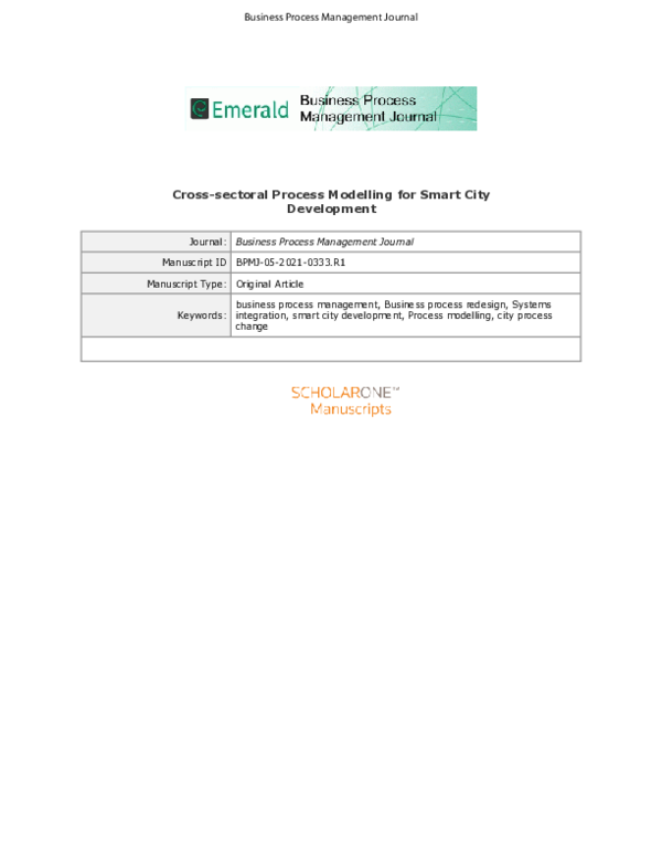 First page of “Cross-sectoral process modelling for smart city development”