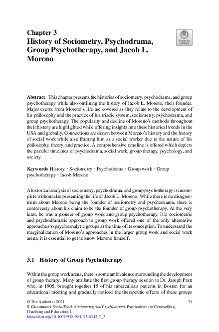 First page of “History of Sociometry, Psychodrama, Group Psychotherapy, and Jacob L. Moreno”