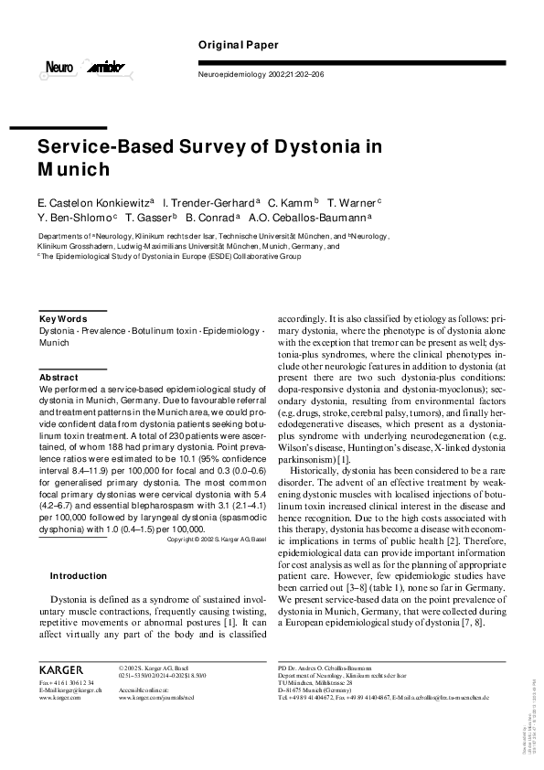 First page of “Service-Based Survey of Dystonia in Munich”