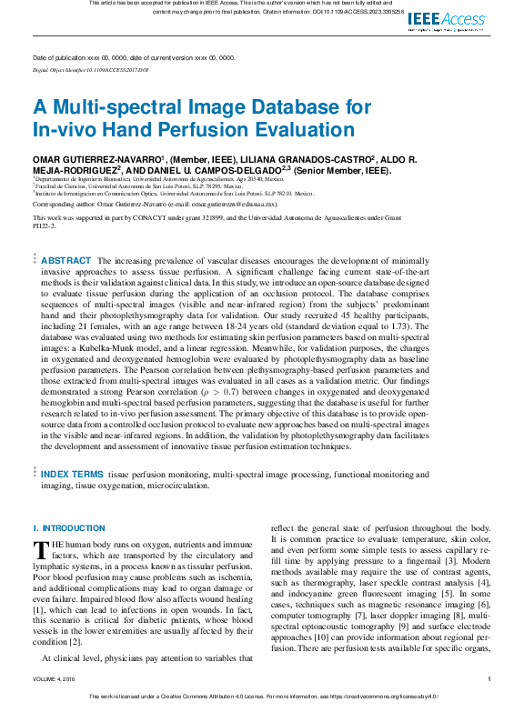 First page of “A Multi-spectral Image Database for In-vivo Hand Perfusion Evaluation”