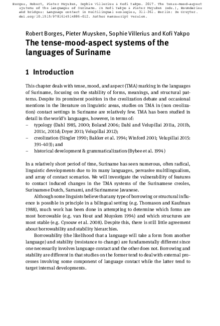 First page of “The tense-mood-aspect systems of the languages of Suriname”