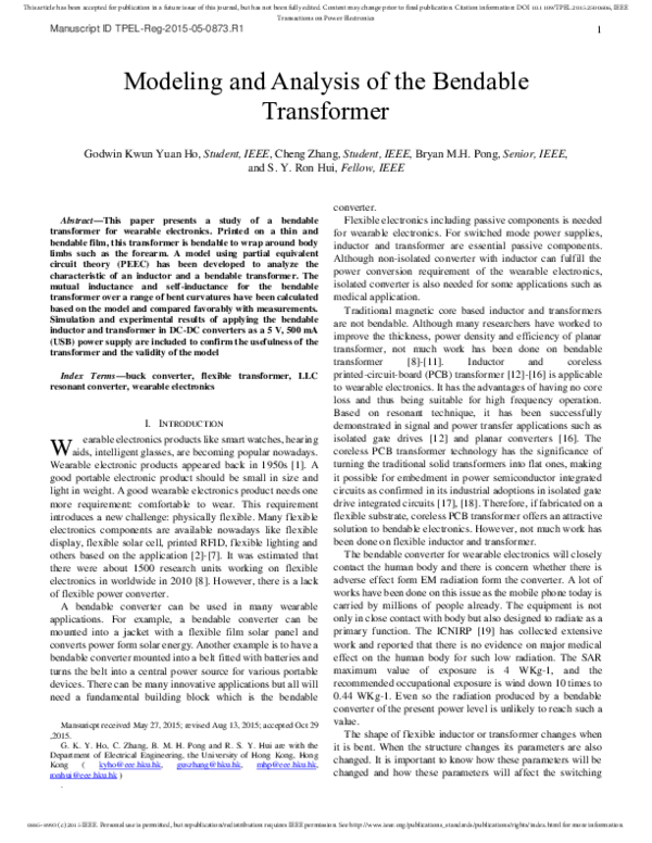 First page of “Modeling and Analysis of the Bendable Transformer”