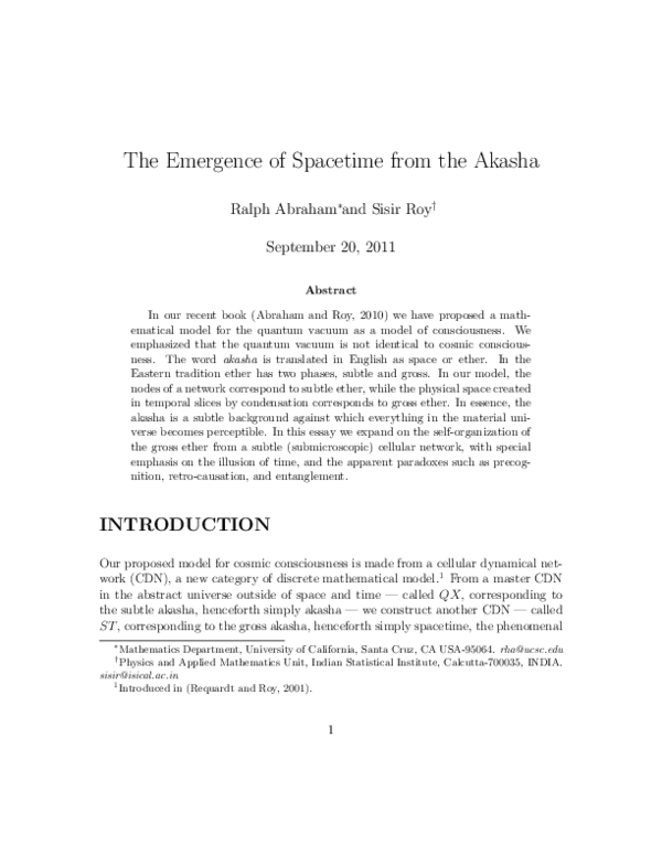 First page of “The Emergence of Spacetime from the Akasha”