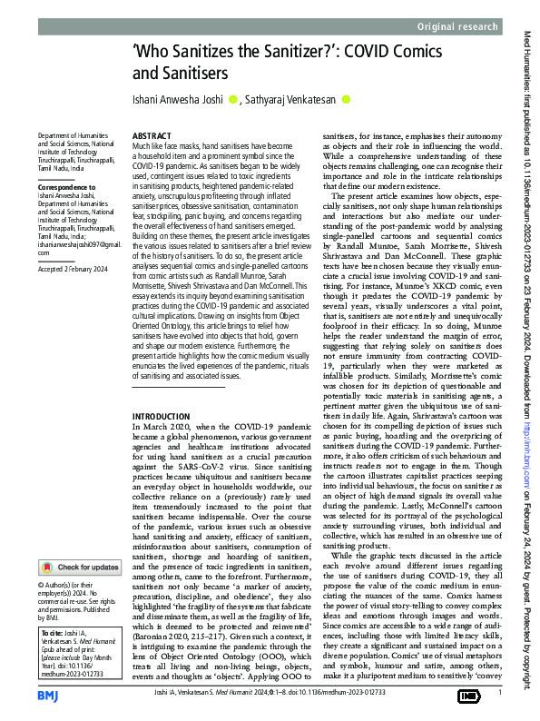 First page of “[Graphic Medicine] 'Who Sanitizes the Sanitizer?': COVID Comics and Sanitisers”