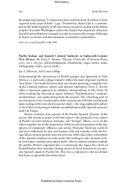 First page of “Pueblo Indians and Spanish Colonial Authority in Eighteenth-Century New Mexico”