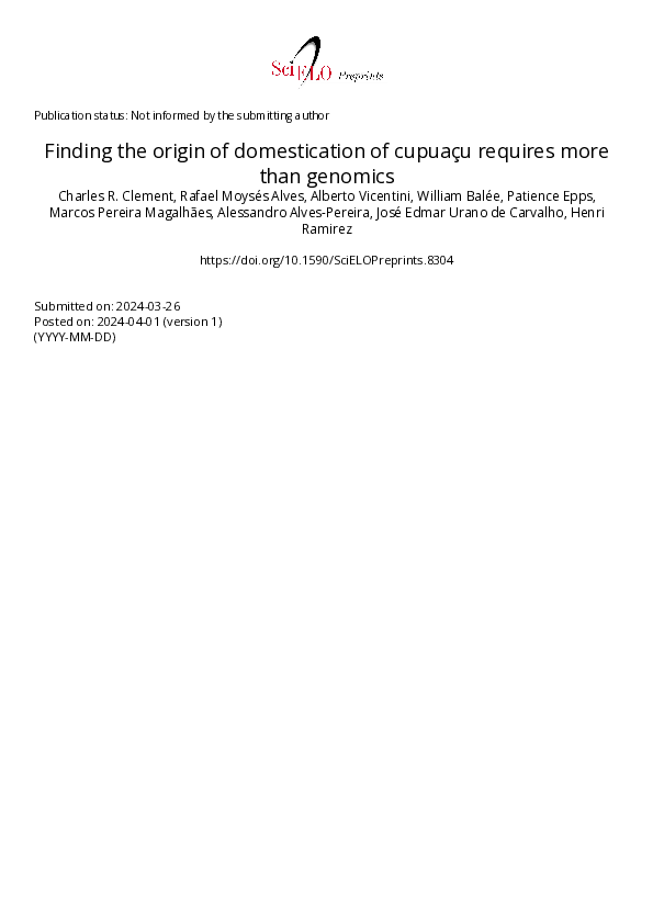 First page of “Finding the origin of domestication of cupuaçu requires more than genomics”