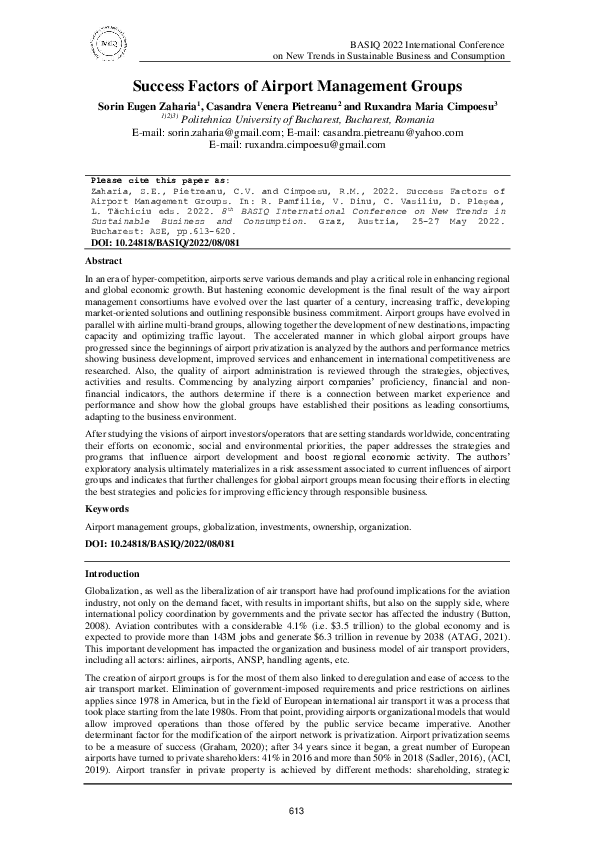 First page of “Success Factors of Airport Management Groups”