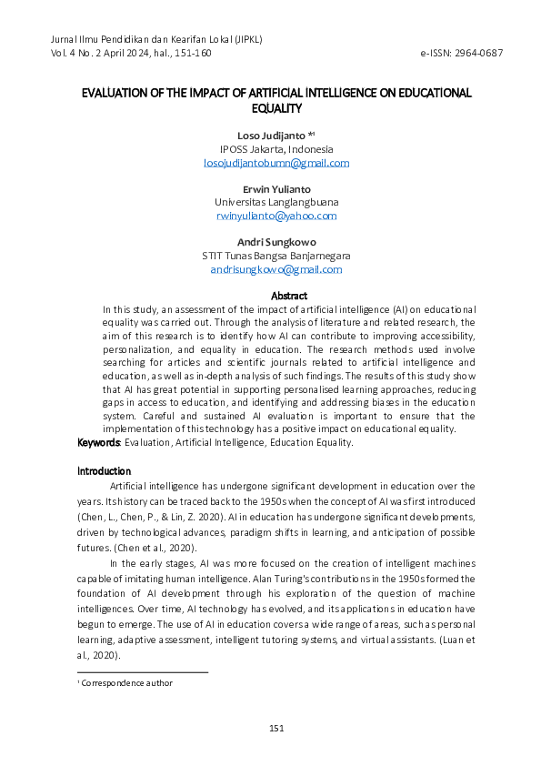 First page of “Evaluation Of The Impact Of Artificial Intelligence On Educational Equality”