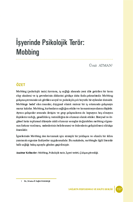 First page of “İşyerinde Psikolojik Terör: Mobbing”