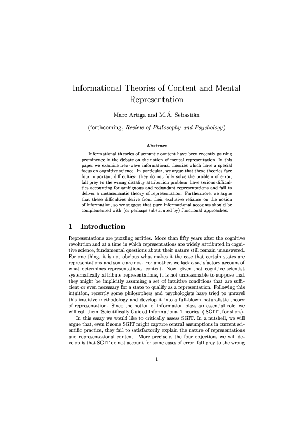 First page of “Informational Theories of Content and Mental Representation”