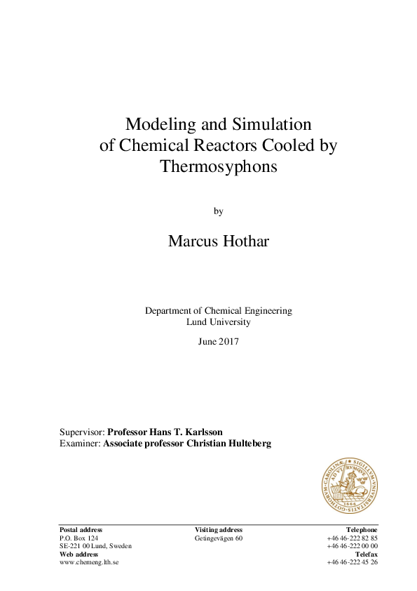 First page of “Modeling and Simulation of Chemical Reactors Cooled by Thermosyphons”